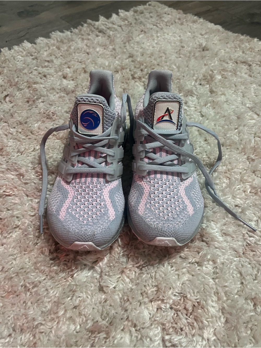 adidas Kids Light Gray and Pink Knit Sneakers